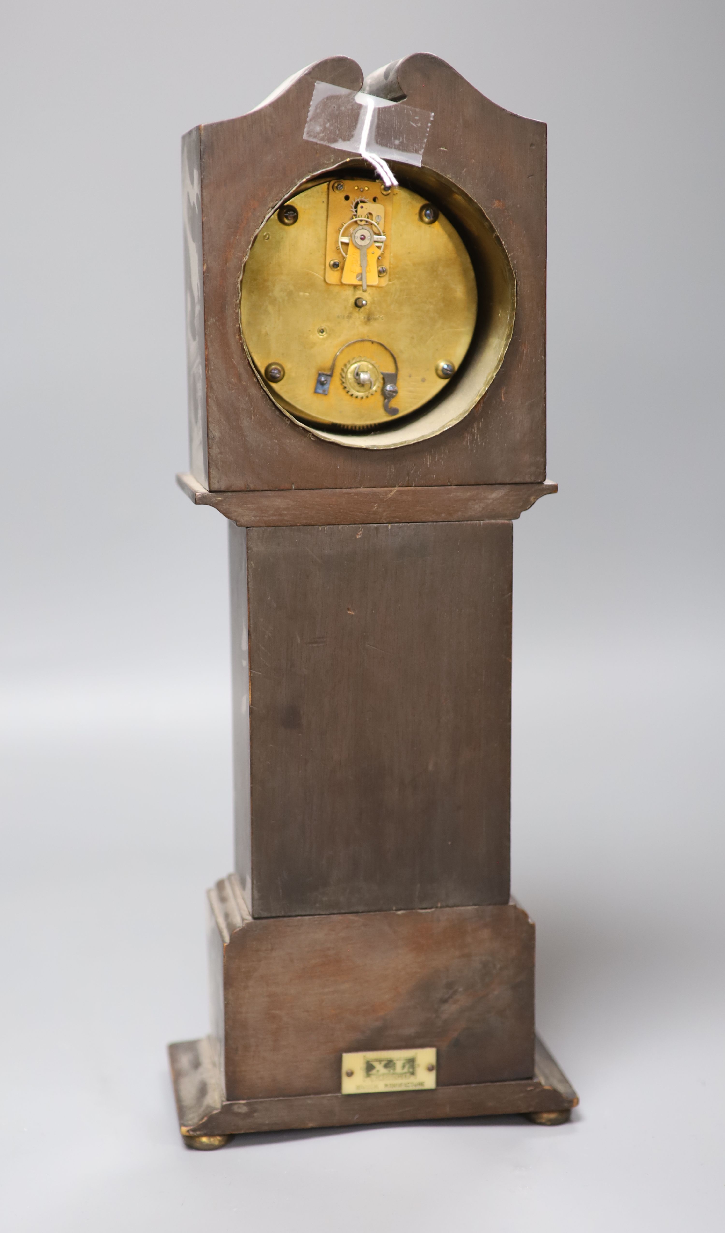 A miniature mahogany longcase clock, height 38cm